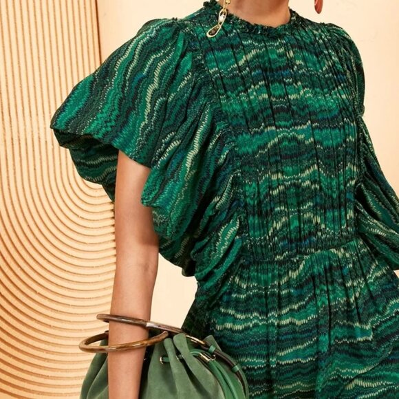 NWT ULLA JOHNSON Silk Ilaria Midi Dress in Peacock XS $850 - Picture 5 of 11